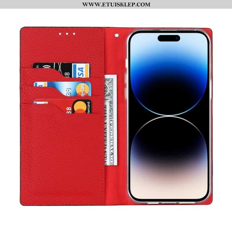 Etui Na Telefon do iPhone 14 Pro Max z Łańcuch Etui Folio Oryginalny Skórzany Pasek Litchi